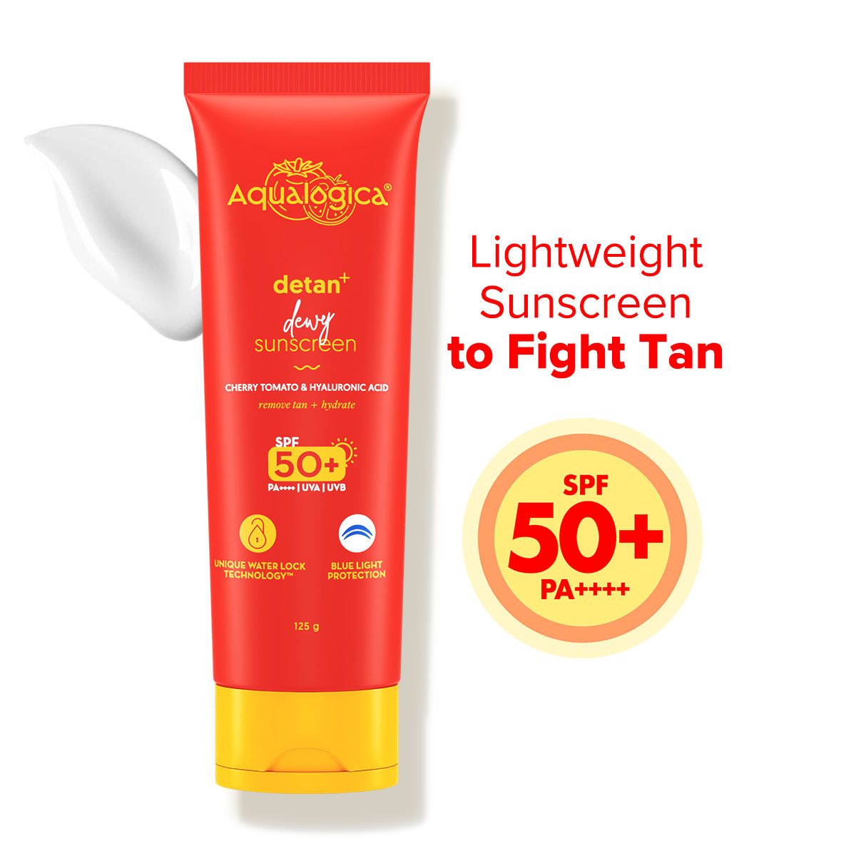 Aqualogica Detan+ Dewy Lightweight Sunscreen Gel SPF 50+ PA++++ - Normal & Dry Skin (125g)