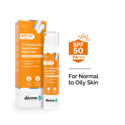 The Derma Co 1% Hyaluronic Sunscreen SPF 50 PA++++ Aqua Gel (50g)