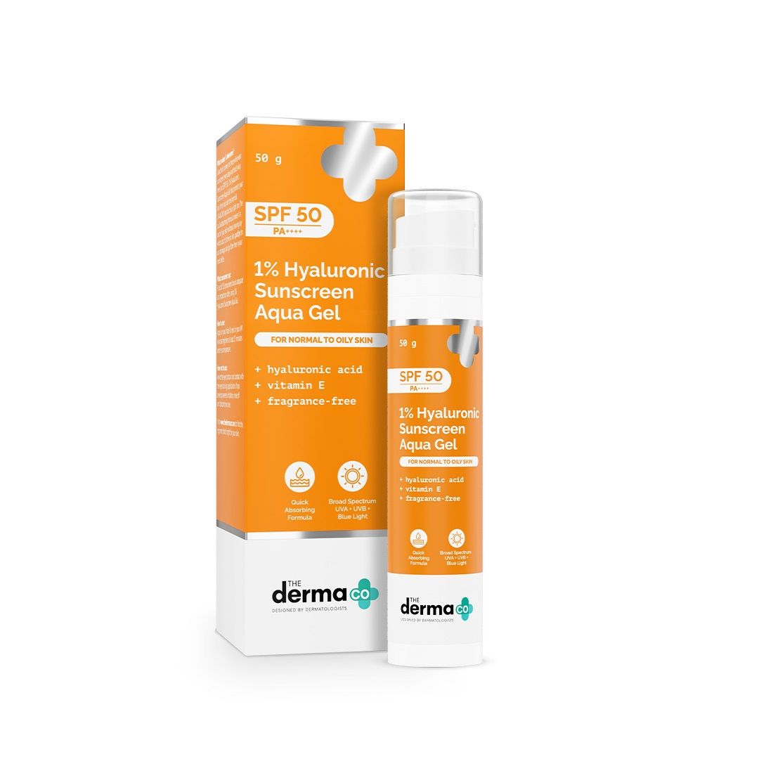 The Derma Co 1% Hyaluronic Sunscreen SPF 50 PA++++ Aqua Gel (50g)