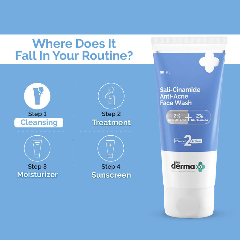 The Derma Co Sali-Cinamide Anti-Acne Face Wash with 2% Salicylic Acid & 2% Niacinamide (80ml)