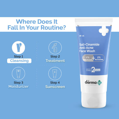 The Derma Co Sali-Cinamide Anti-Acne Face Wash with 2% Salicylic Acid & 2% Niacinamide (80ml)