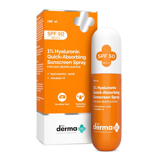 The Derma Co 1% Hyaluronic Quick-Absorbing Sunscreen Spray (100ml) - Hydrating & Invisible