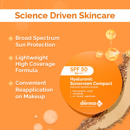 The Derma Co Hyaluronic Sunscreen Compact SPF 50 PA+++ (7g) - On-the-Go Sun Protection & Hydration