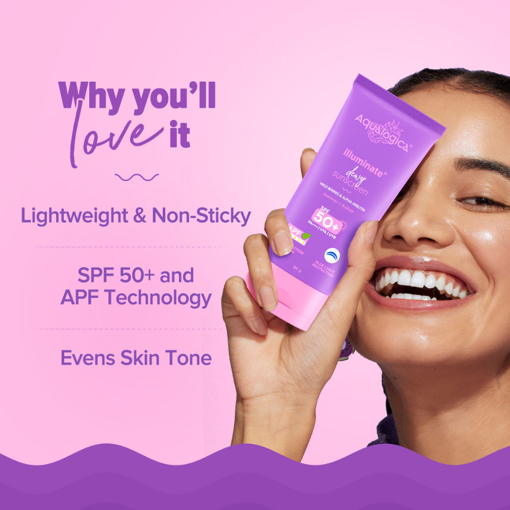 Aqualogica Illuminate+ Dewy Lightweight Sunscreen Gel SPF 50+ PA++++ - All Skin Types (80g)