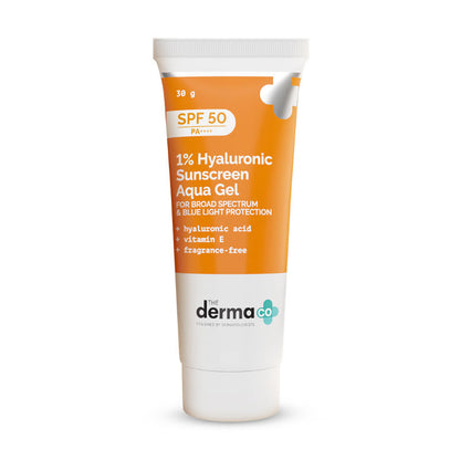 The Derma Co 1% Hyaluronic Sunscreen SPF 50 PA++++ Aqua Gel (30g)