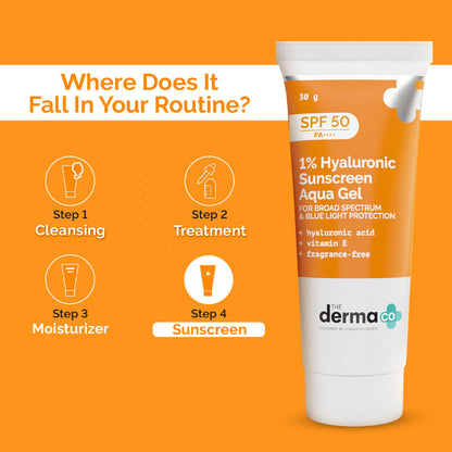 The Derma Co 1% Hyaluronic Sunscreen SPF 50 PA++++ Aqua Gel (30g)