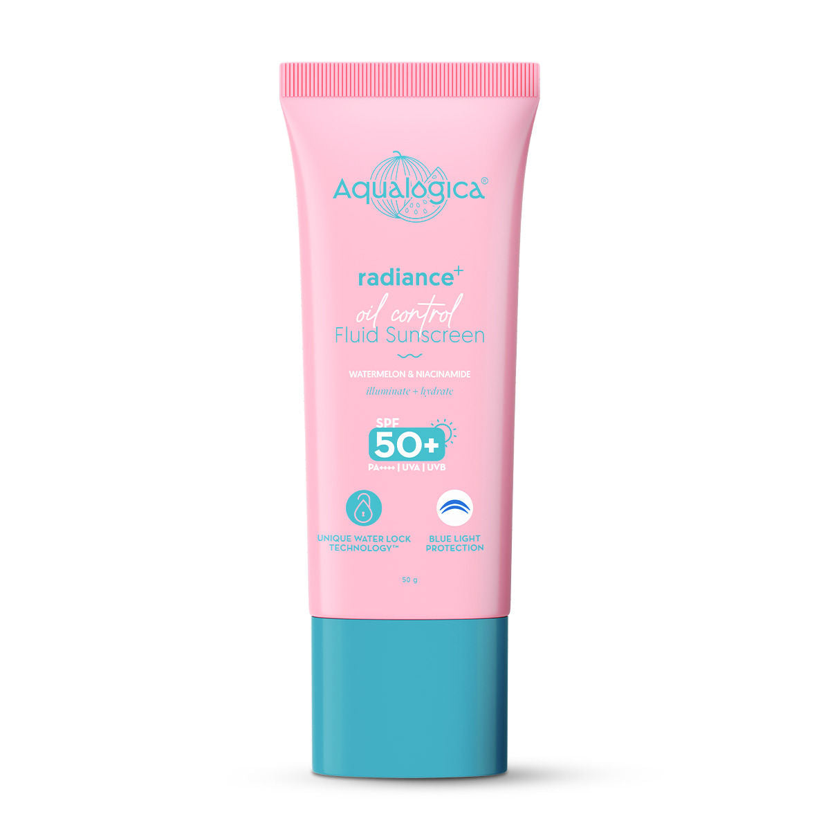 Aqualogica Radiance Fluid Sunscreen SPF50+ PA++++ - Niacinamide & Watermelon (50g)