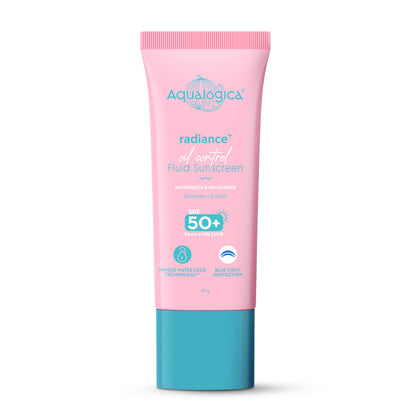 Aqualogica Radiance Fluid Sunscreen SPF50+ PA++++ - Niacinamide & Watermelon (50g)
