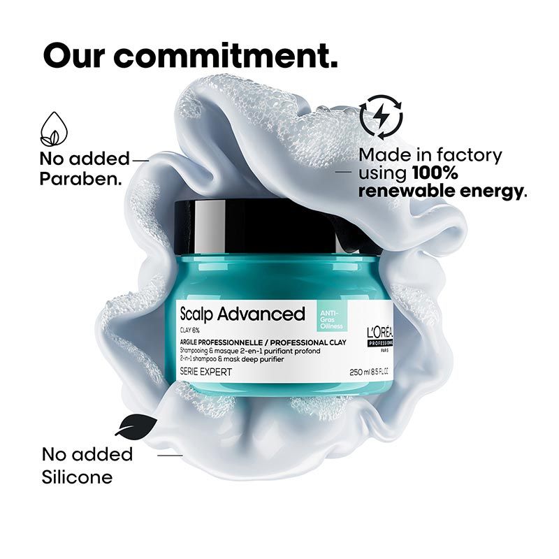 L'Oréal Professionnel Scalp Advanced Anti-Oiliness 2-In-1 Shampoo & Mask Deep Purifier Clay for Very Oily Scalp (250ml)