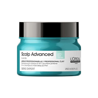 L'Oréal Professionnel Scalp Advanced Anti-Oiliness 2-In-1 Shampoo & Mask Deep Purifier Clay for Very Oily Scalp (250ml)