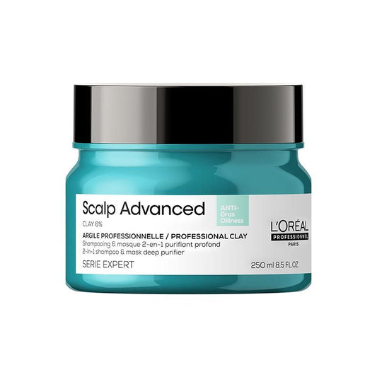 L'Oréal Professionnel Scalp Advanced Anti-Oiliness 2-In-1 Shampoo & Mask Deep Purifier Clay for Very Oily Scalp (250ml)