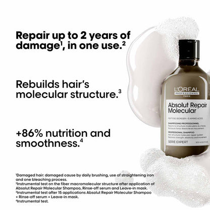 L'Oréal Professionnel Absolut Repair Molecular Sulfate-Free Deep Repair Shampoo for Very Damaged Hair (300ml)