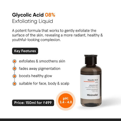 Minimalist 8% Glycolic Acid Toner - Exfoliate & Smooth Skin (150ml)