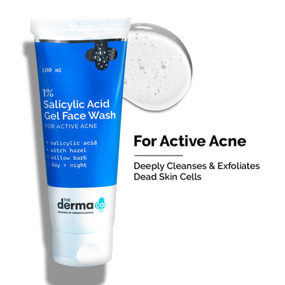 The Derma Co 1% Salicylic Acid Face Wash for Active Acne with Salicylic Acid & Witch Hazel (100ml)