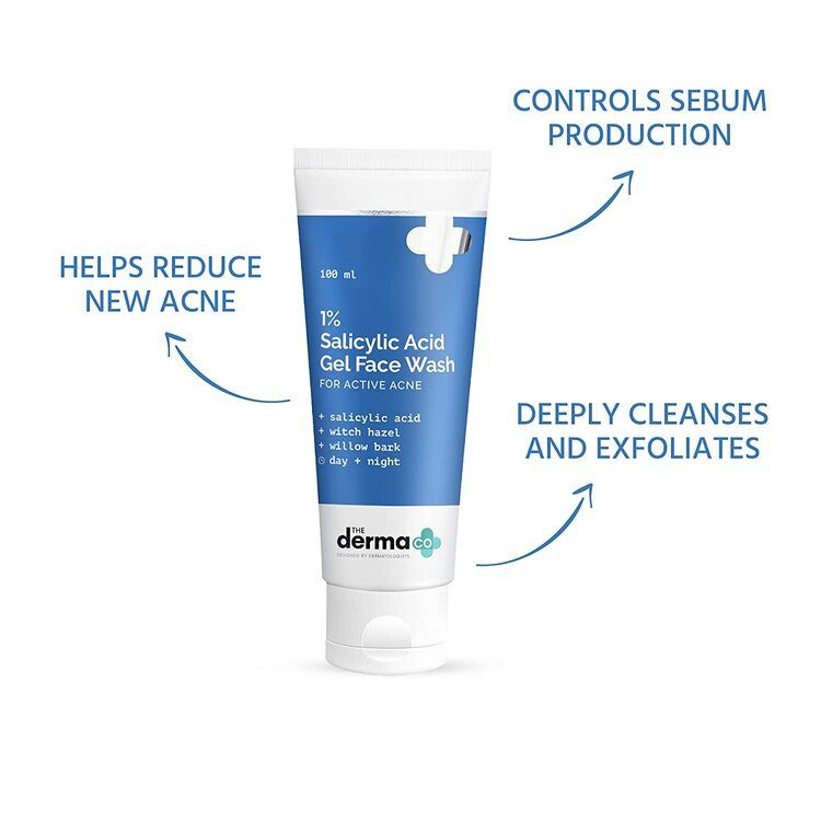 The Derma Co 1% Salicylic Acid Face Wash for Active Acne with Salicylic Acid & Witch Hazel (100ml)