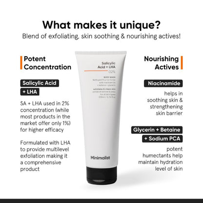 Minimalist Salicylic Acid & LHA 2% Body Wash - Acne & Tone (200ml)
