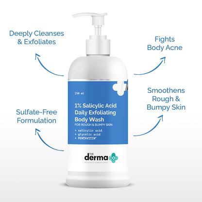 The Derma Co 1% Salicylic Body Wash (250ml) - Glycolic Acid, Body Acne & Blemishes