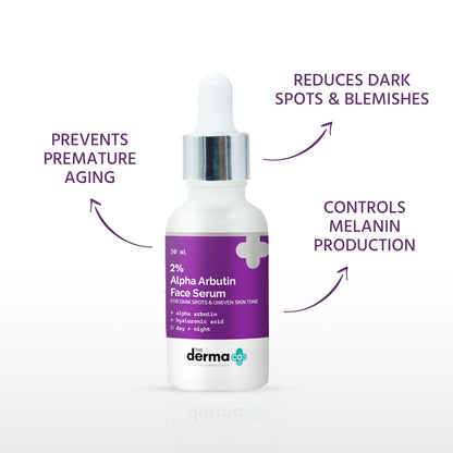 The Derma Co 2% Alpha Arbutin Serum (30ml) - Dark Spots, Pigmentation & Even Skin Tone