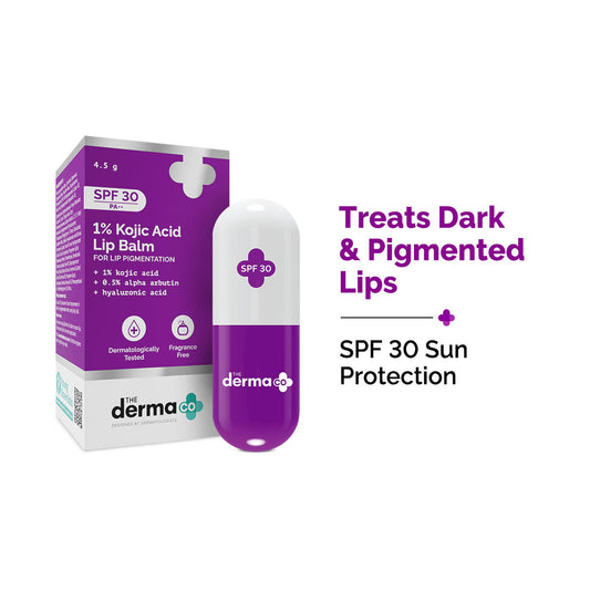 The Derma Co 1% Kojic Acid SPF 30 Lip Balm with Hyaluronic Acid & Alpha Arbutin for Lip Lightening (4.5g)