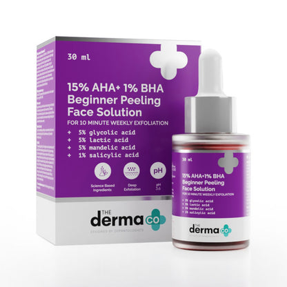 The Derma Co 15% AHA + 1% BHA Peeling Solution for Beginners for Glowing Skin in 10 Minutes (30ml)