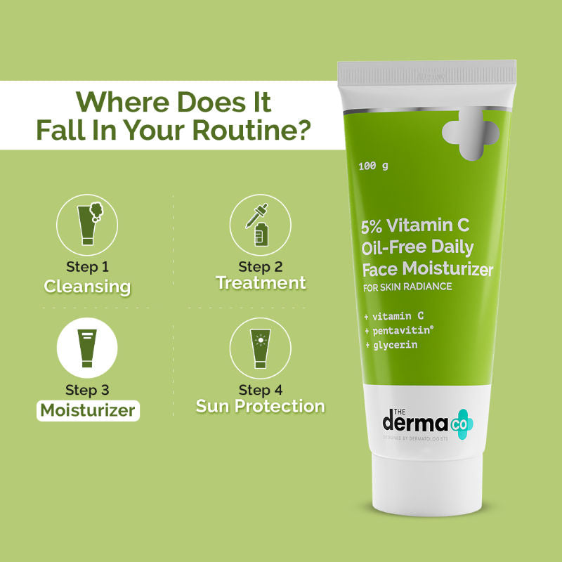 The Derma Co 5% Vitamin C Oil-Free Daily Face Moisturizer (100g) - Brightening & Non-Greasy