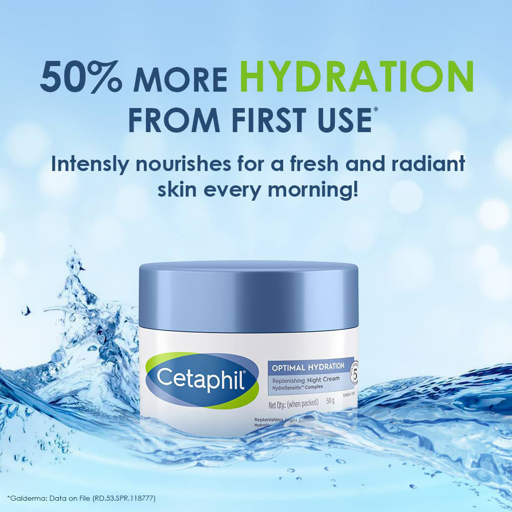 Cetaphil Optimal Hydration Replenishing Night Cream with Hyaluronic Acid for Dehydrated Skin (50g)
