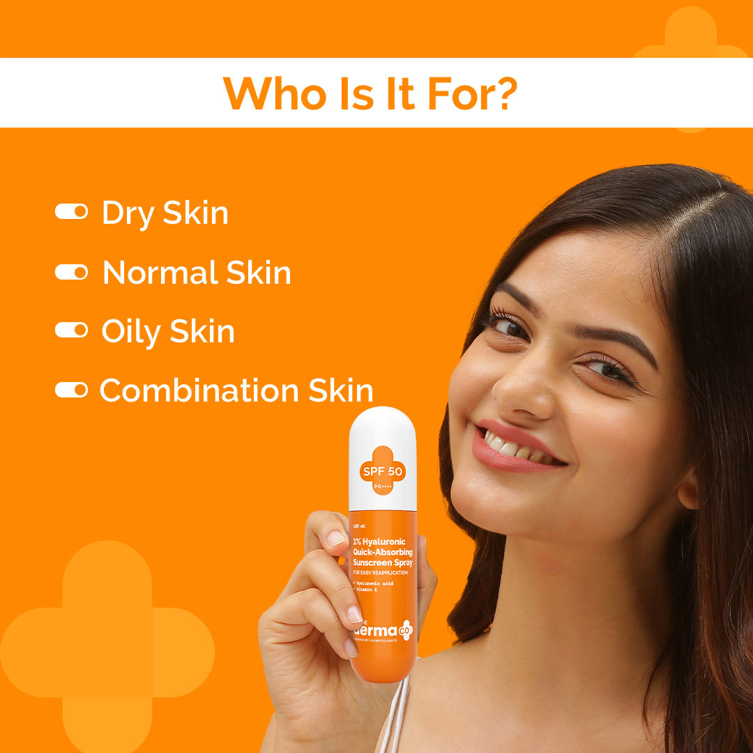 The Derma Co 1% Hyaluronic Quick-Absorbing Sunscreen Spray (100ml) - Hydrating & Invisible