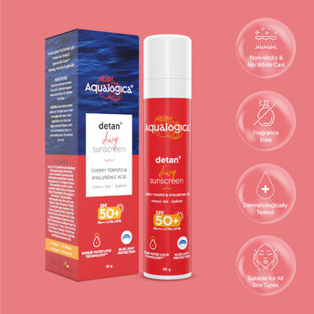 Aqualogica Detan+ Dewy Lightweight Sunscreen Gel SPF 50+ PA++++ - Normal & Dry Skin (50g)