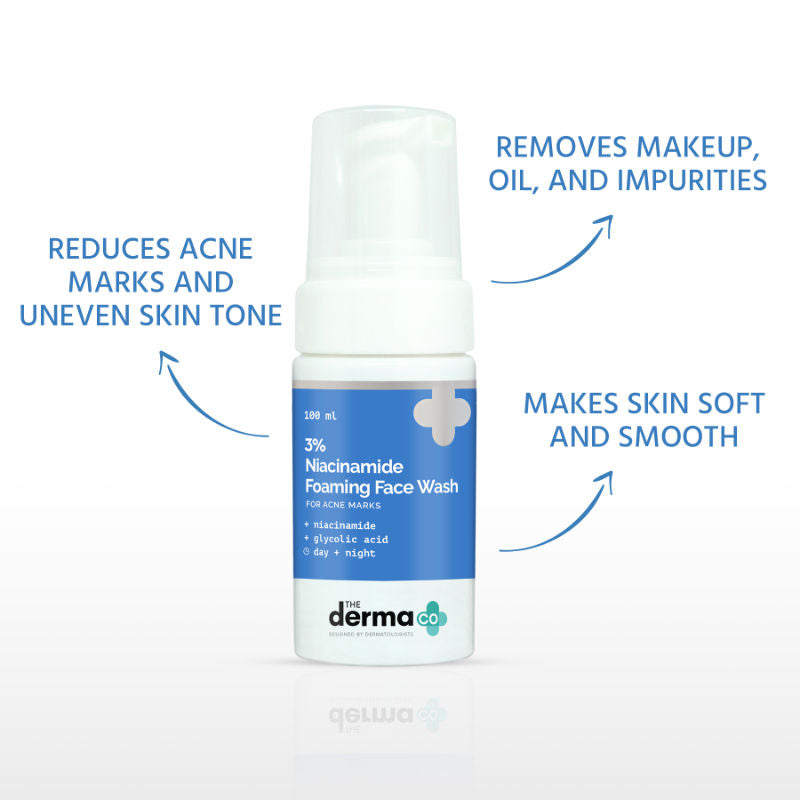 The Derma Co 3% Niacinamide Foaming Daily Face Wash (100ml) - Acne Marks, Blemishes & Brightening