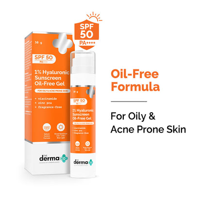 The Derma Co 1% Hyaluronic Sunscreen Oil-Free Gel with SPF 50 PA++++ for Oily & Acne-Prone Skin (50g)