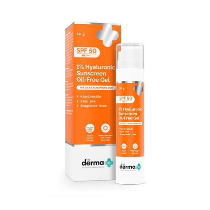 The Derma Co 1% Hyaluronic Sunscreen Oil-Free Gel with SPF 50 PA++++ for Oily & Acne-Prone Skin (50g)