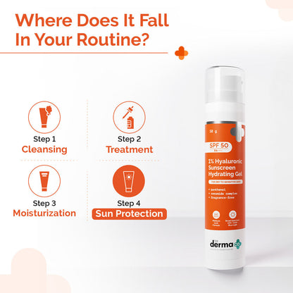 The Derma Co 1% Hyaluronic Sunscreen Hydrating Gel SPF 50 PA++++ - Dry & Sensitive Skin (50g)