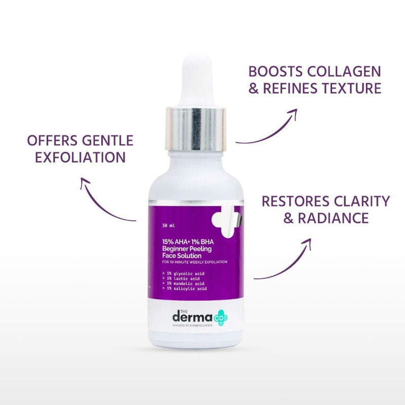 The Derma Co 15% AHA + 1% BHA Peeling Solution for Beginners for Glowing Skin in 10 Minutes (30ml)