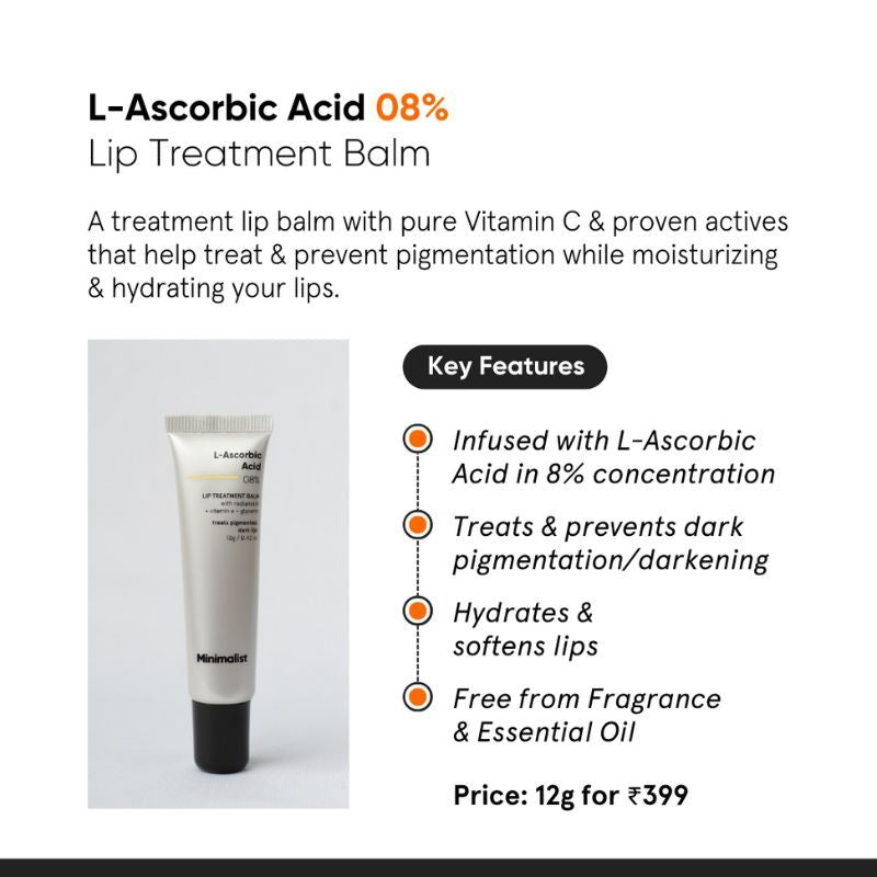 Minimalist 8% L-Ascorbic Acid Lip Treatment Balm - Brightening & Repair (12g)