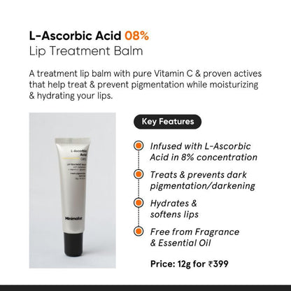 Minimalist 8% L-Ascorbic Acid Lip Treatment Balm - Brightening & Repair (12g)