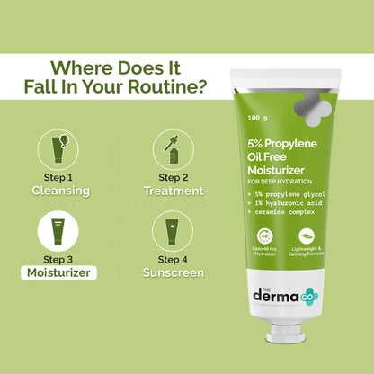 The Derma Co 5% Propylene Oil-Free Moisturizer (100g) - Lightweight Hydration for All Skin Types