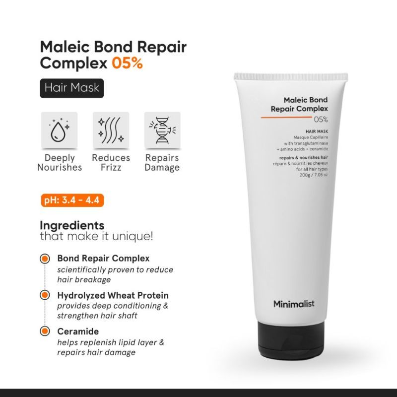 Minimalist Maleic Bond Repair 5% Hair Mask - Damage Repair & Softness (200g)